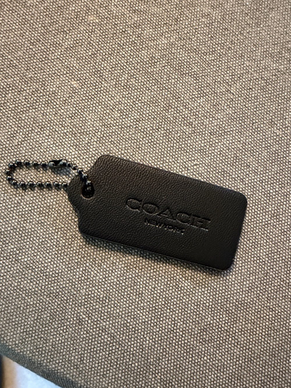 COACH Black Embossed Leather Tag Keychain